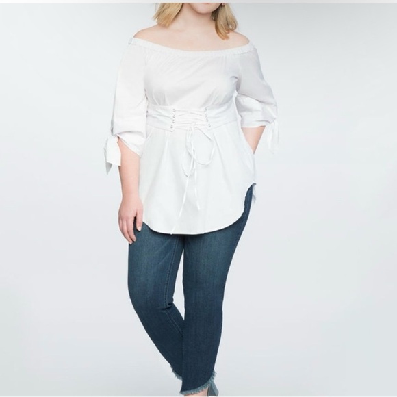 Eloquii “One of a Kind” Embroidered Raw Hem High Rise Ankle Stretch Jeans - Picture 4 of 12